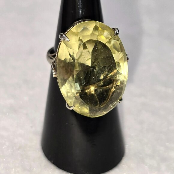 Vintage Oval Cut Yellow Gemstone Ring With Intricate Silver Band Design HS137 - Picture 10 of 16